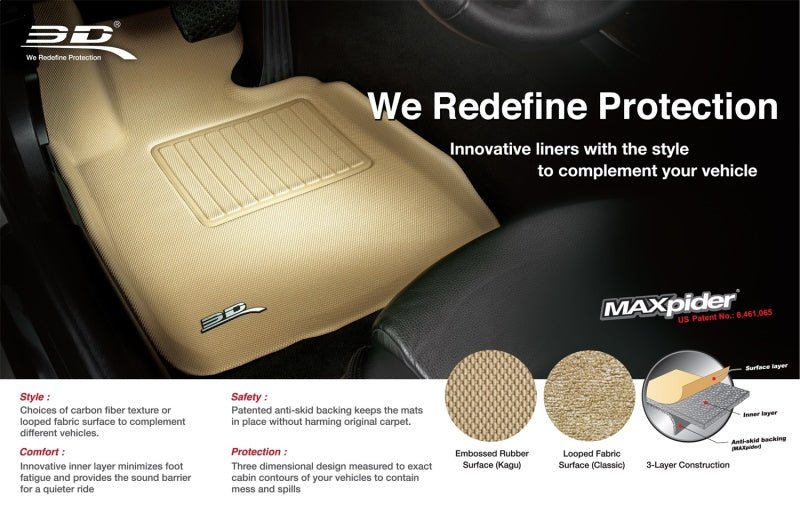 3D MAXpider 07-10 Hyundai Elantra (Sedan) Classic 2nd Row Floormat - Tan - ACEL1HY02922202